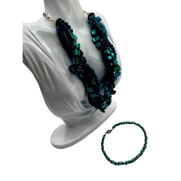 Turquoise Beaded Necklace & Bracelet Set - Perfect For Inner Mermaid N44 - Picture 4 of 6